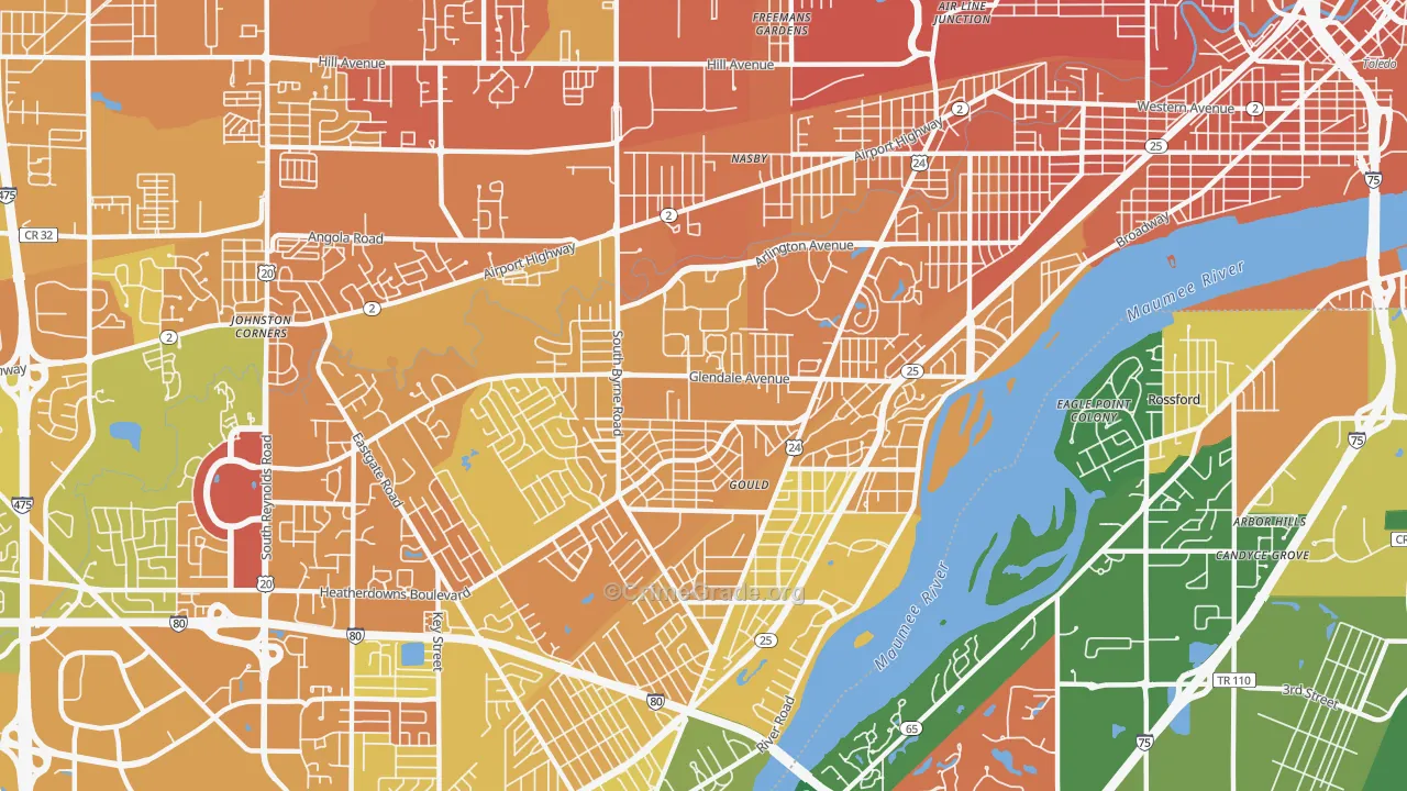 Glendale-Heatherdowns, Toledo, OH Map of Murder Rates