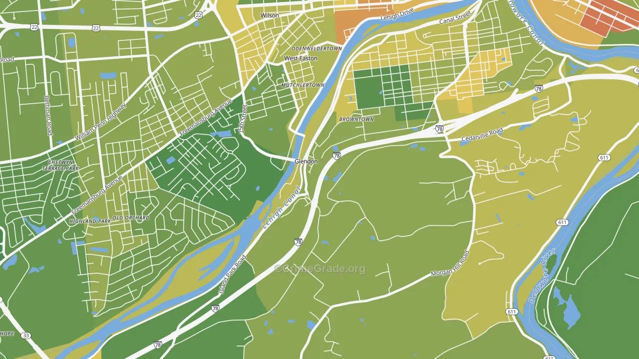 Glendon, PA Map of Murder Rates