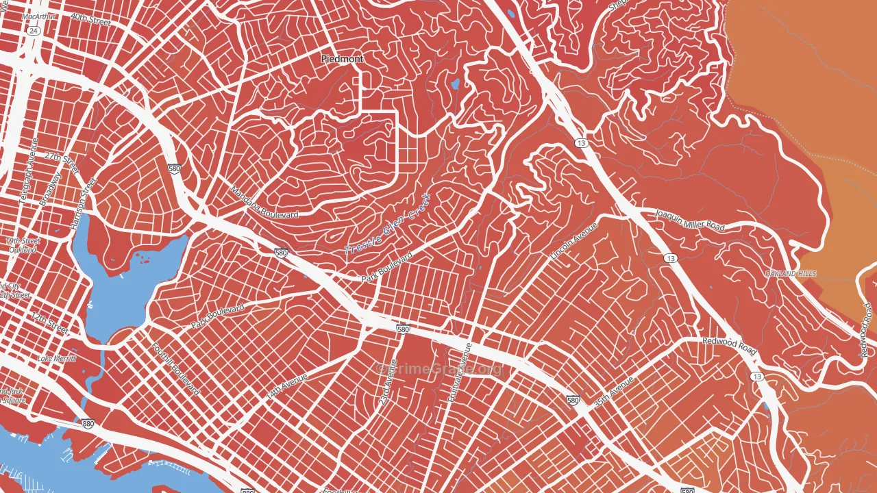 Glenview, Oakland, CA Map of Murder Rates