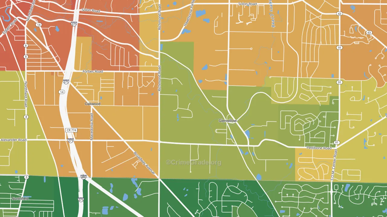 Glenwillow, OH Map of Murder Rates