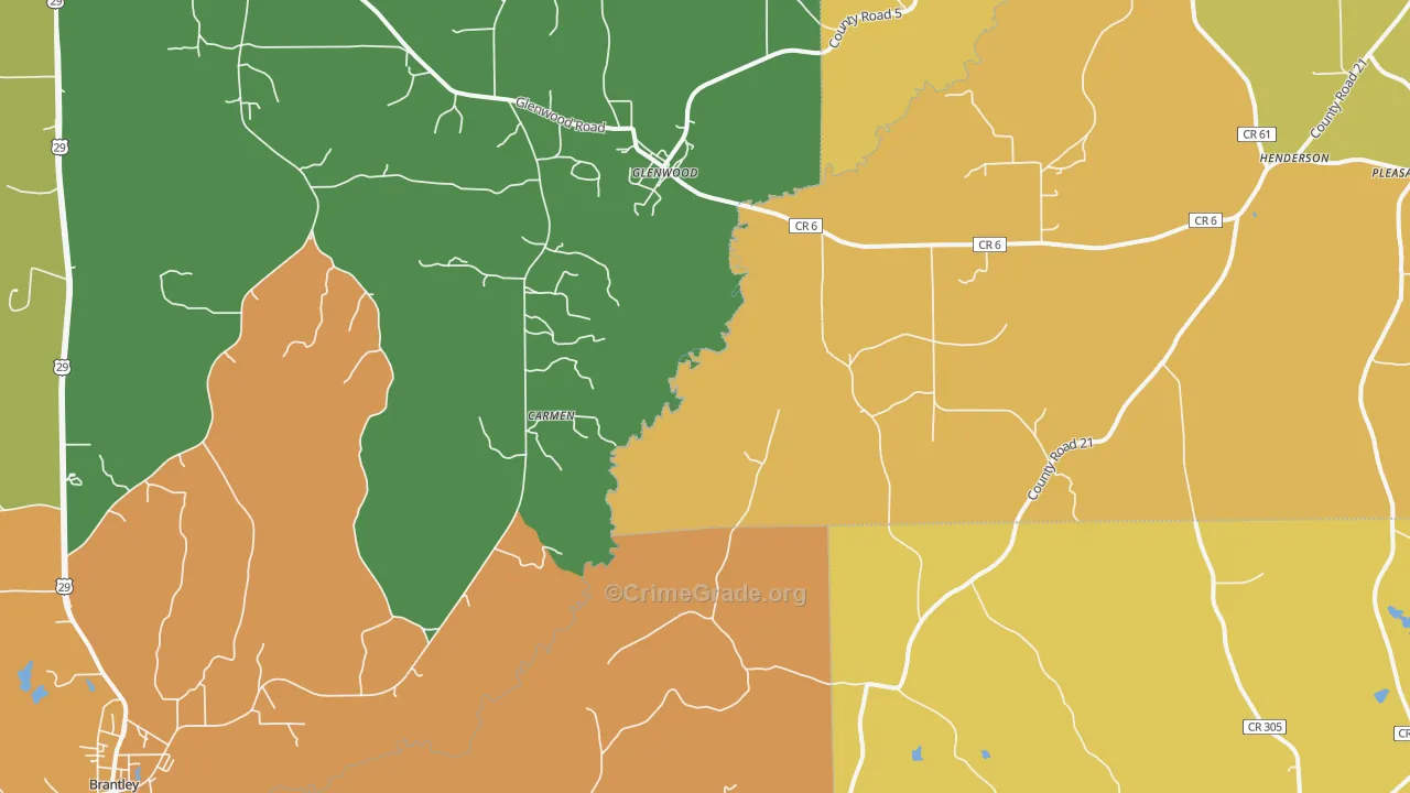 Glenwood, AL Map of Murder Rates