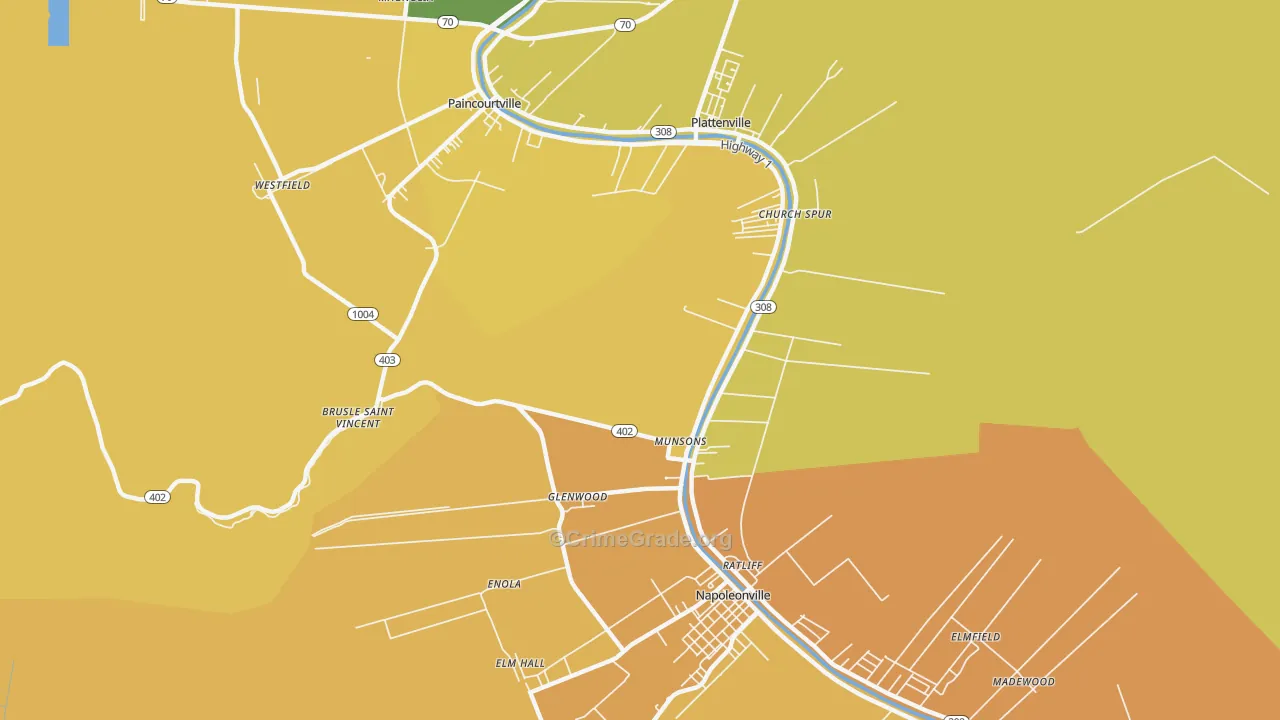 Glenwood, LA Map of Murder Rates
