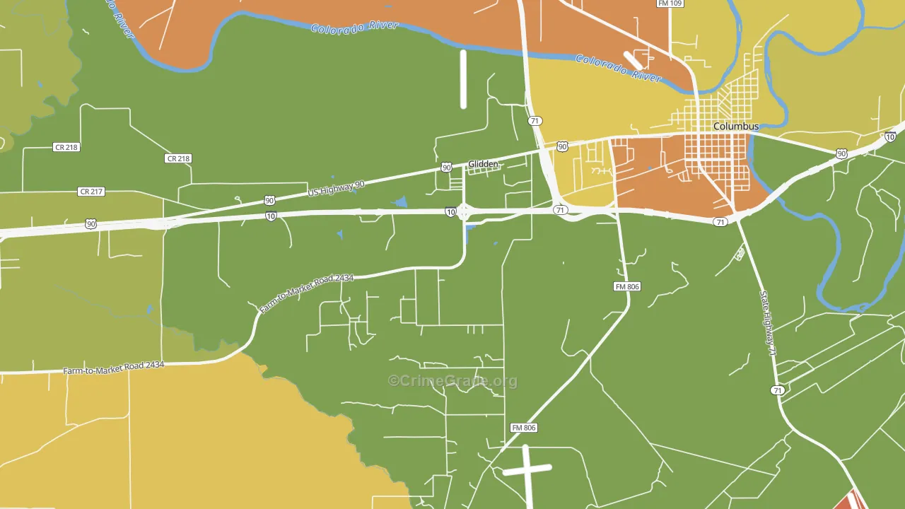 Glidden, TX Map of Murder Rates