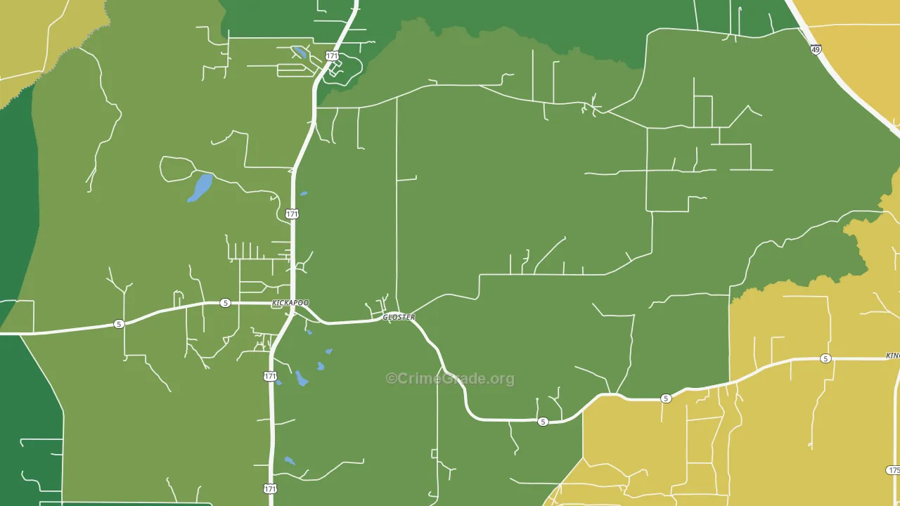 Gloster, LA Map of Murder Rates