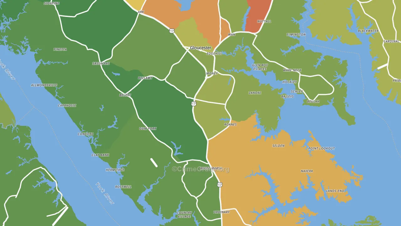 Gloucester County, VA Map of Murder Rates