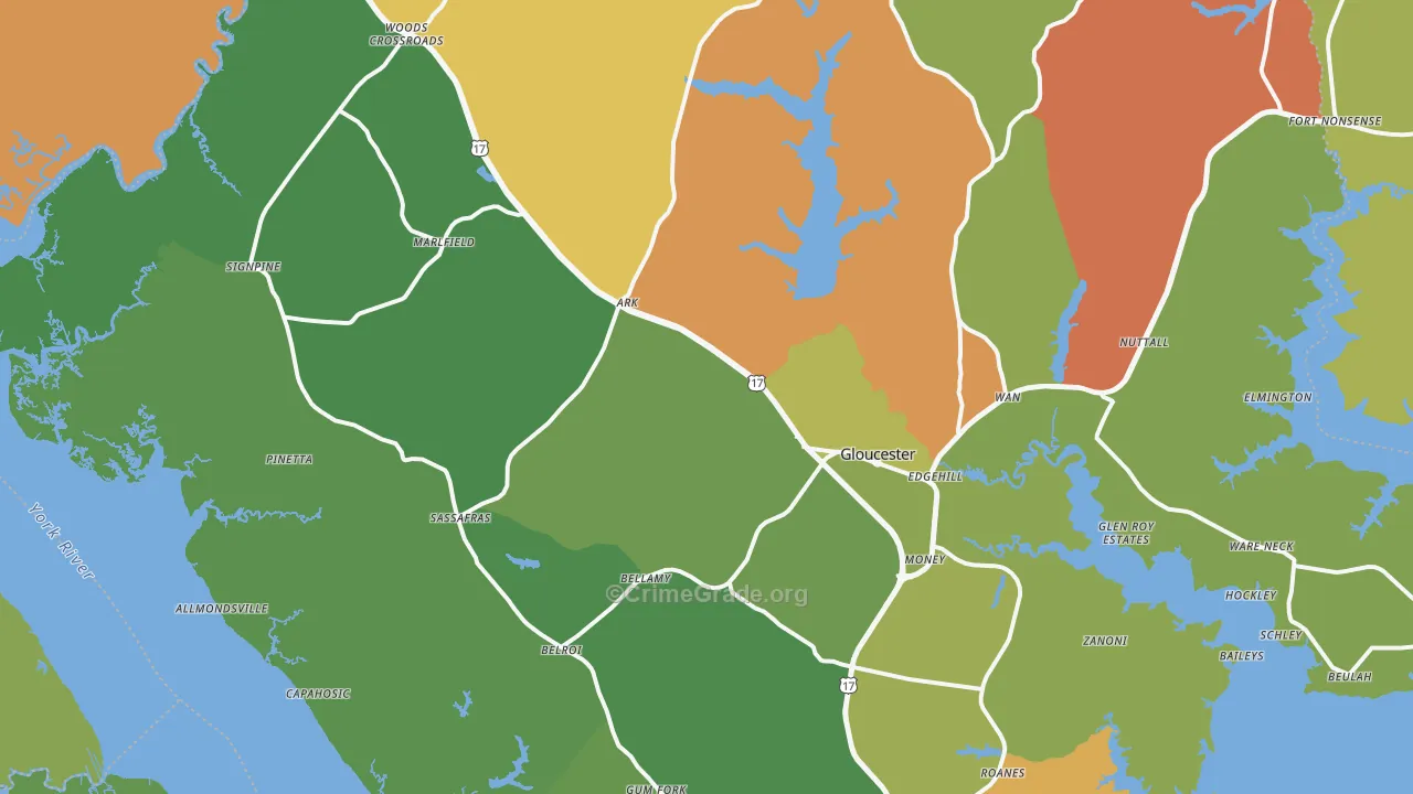 Gloucester, VA Map of Murder Rates