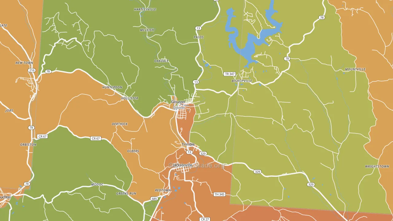 Glouster, OH Map of Murder Rates