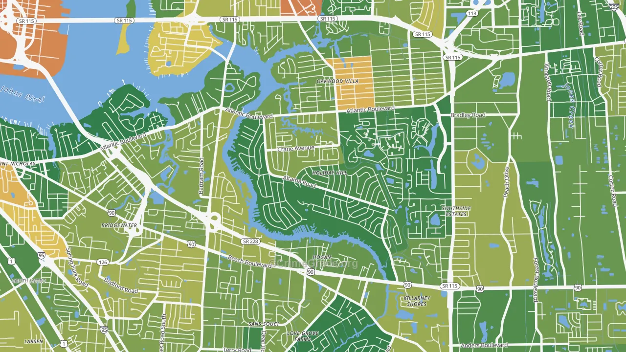 Glynlea-Grove Park, Jacksonville, FL Map of Murder Rates