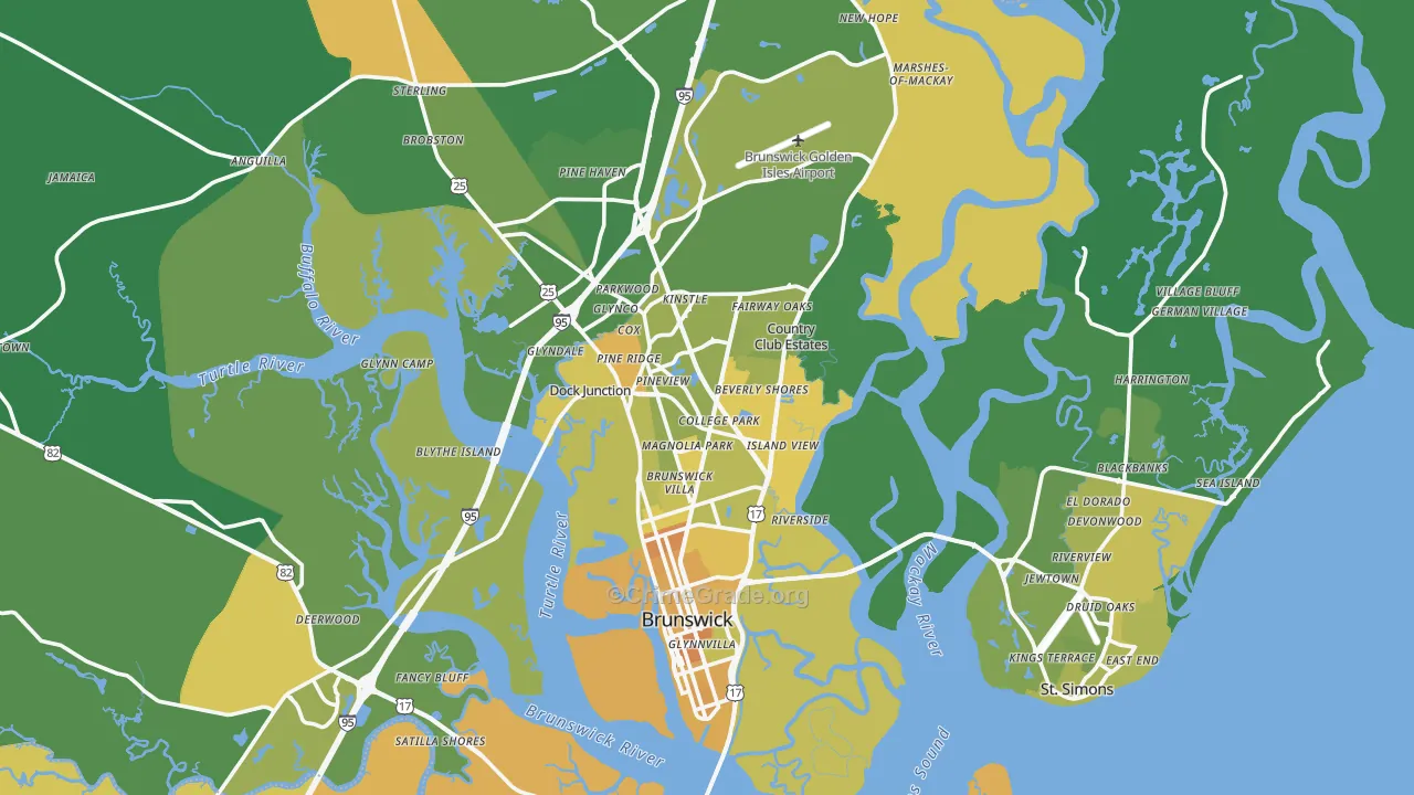 Glynn County, GA Map of Murder Rates