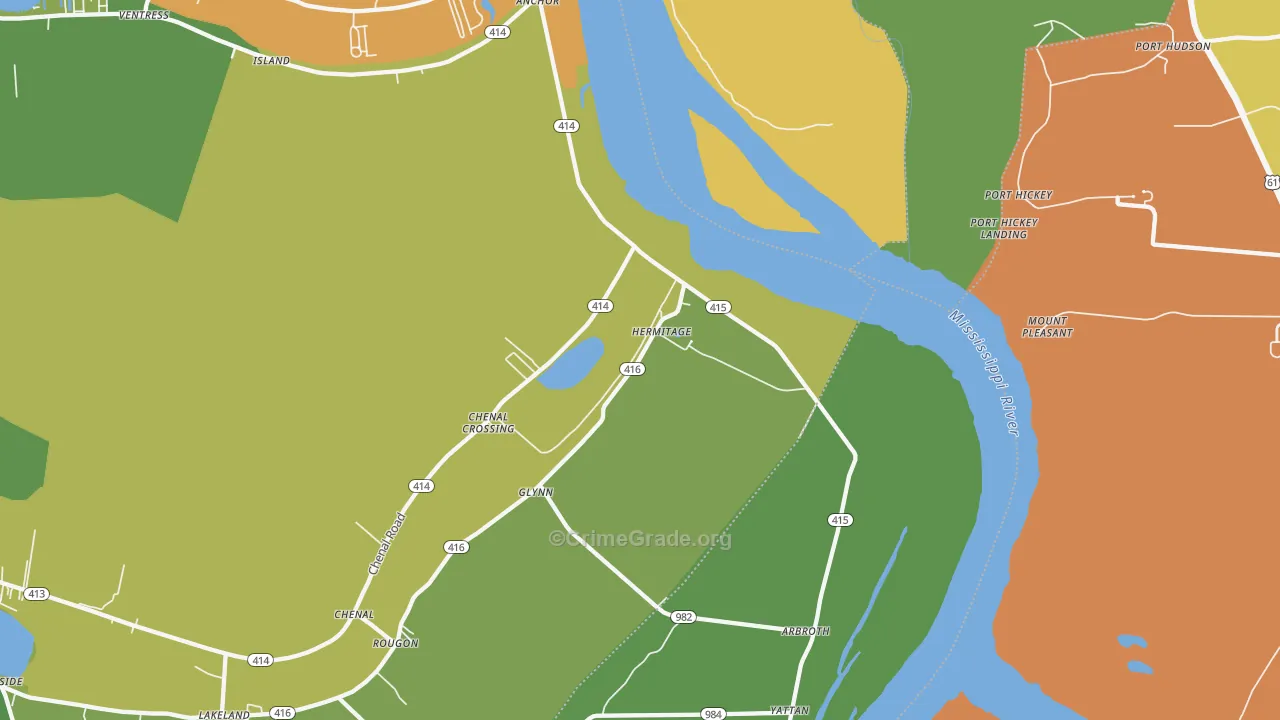 Glynn, LA Map of Murder Rates