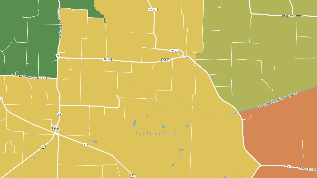 Gober, TX Map of Murder Rates