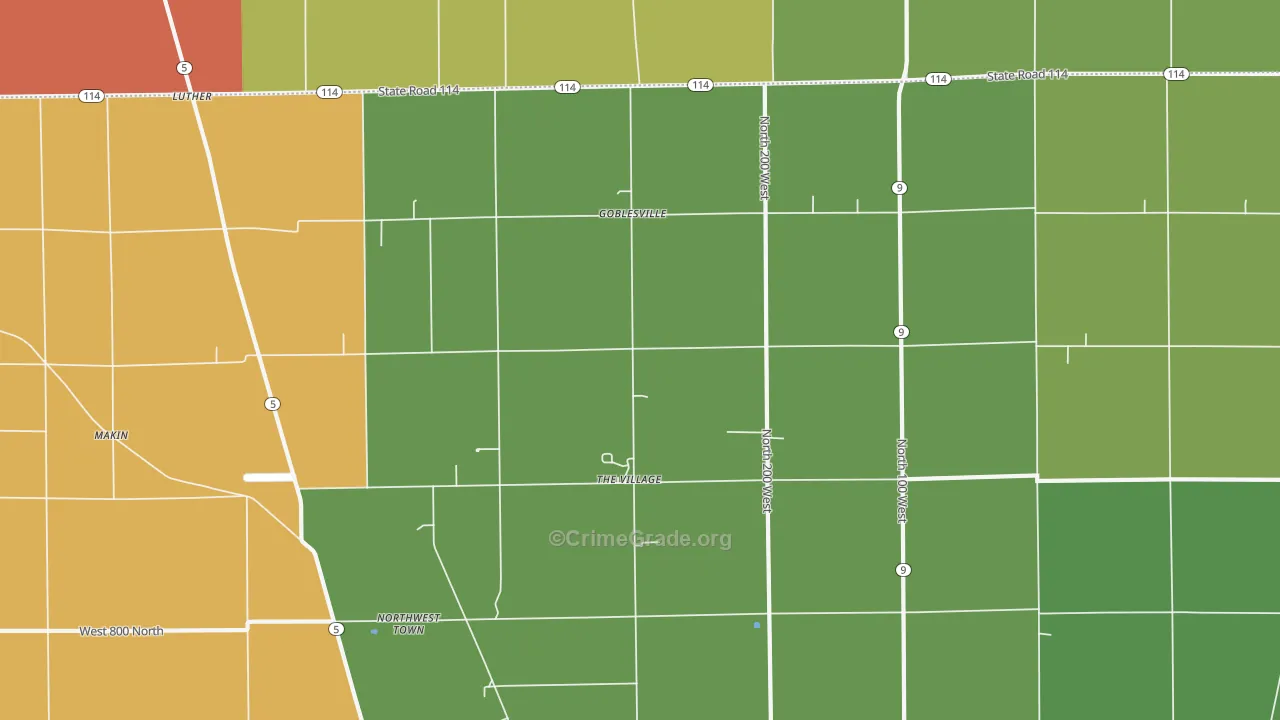 Goblesville, IN Map of Murder Rates