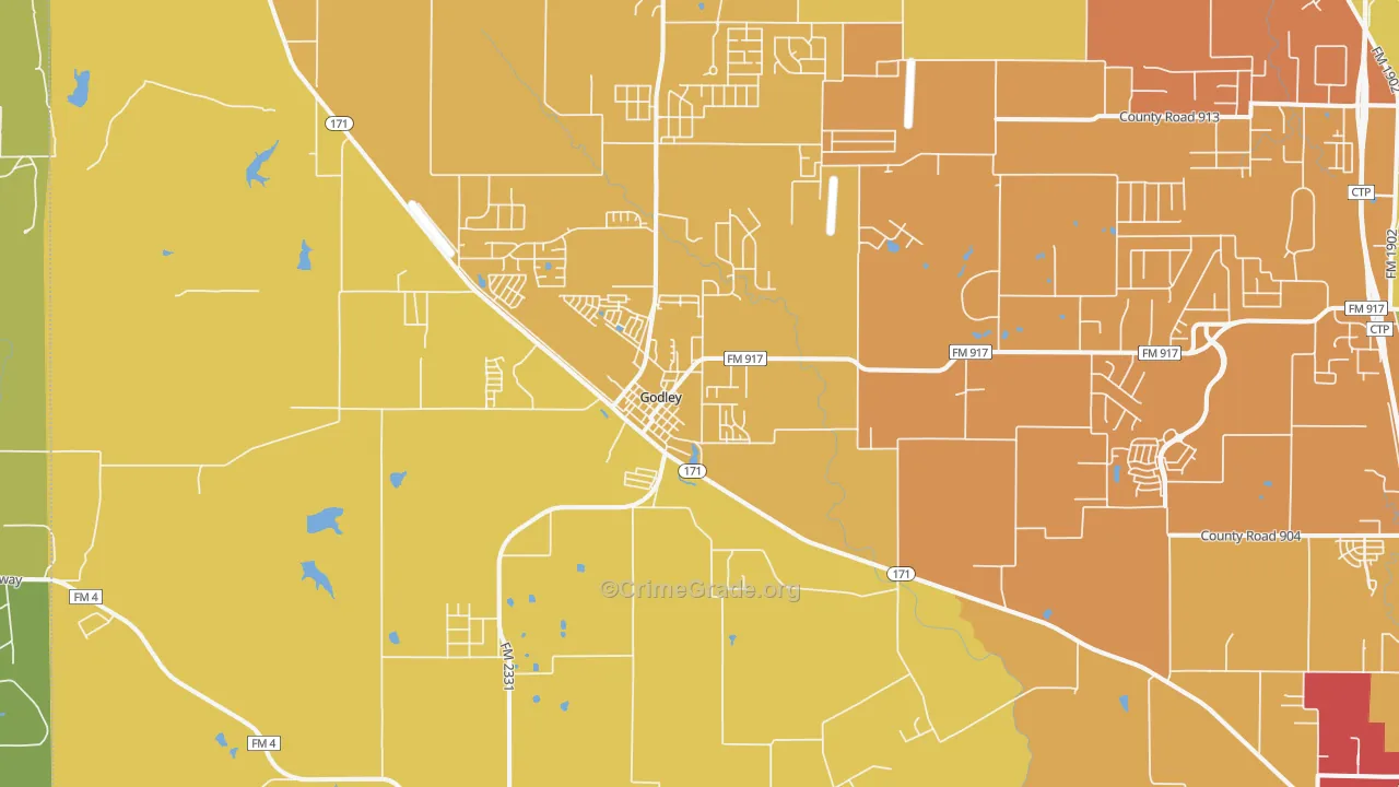 Godley, TX Map of Murder Rates