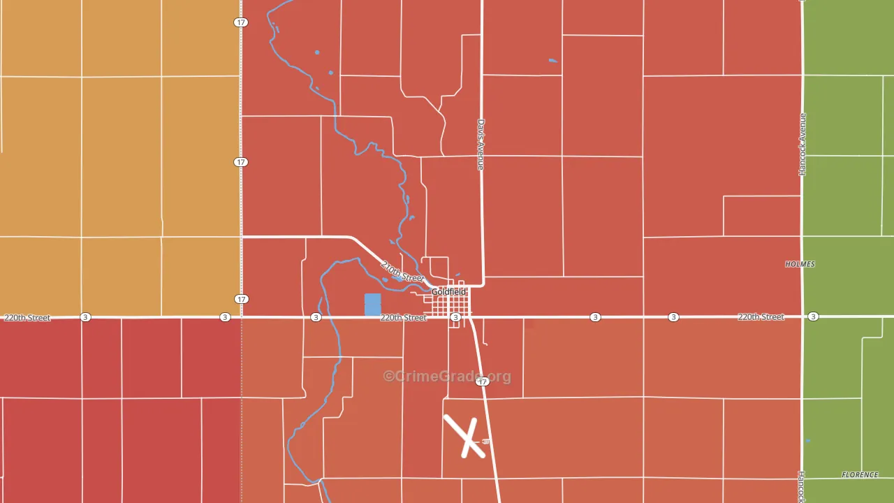Goldfield, IA Map of Murder Rates