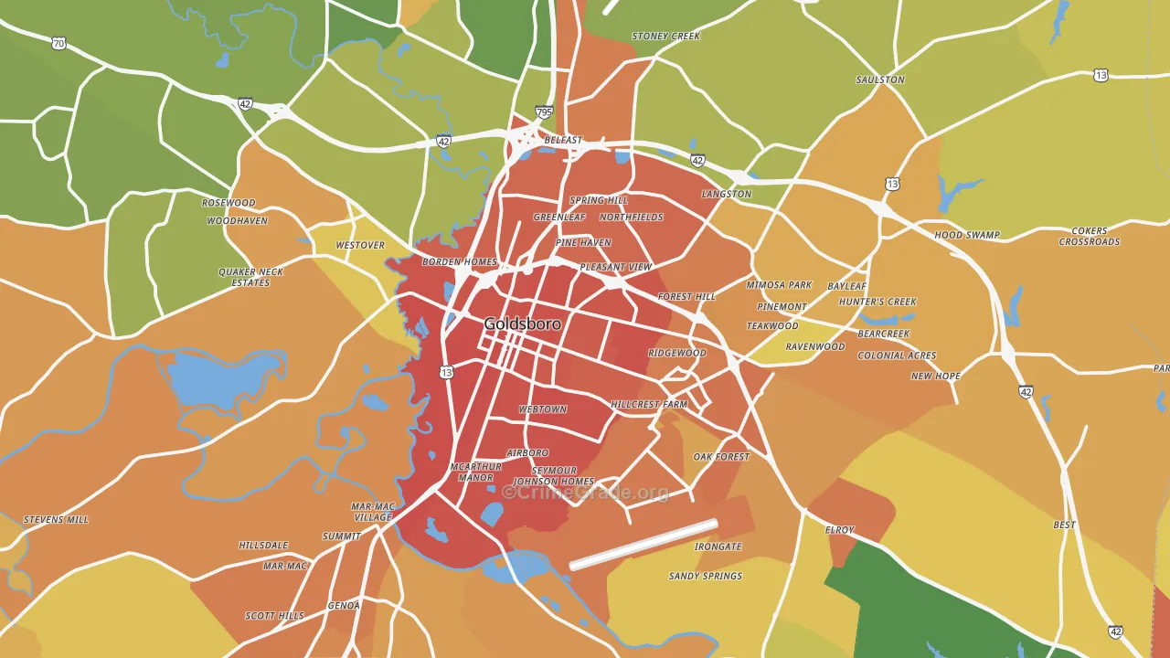 Goldsboro, NC Map of Murder Rates