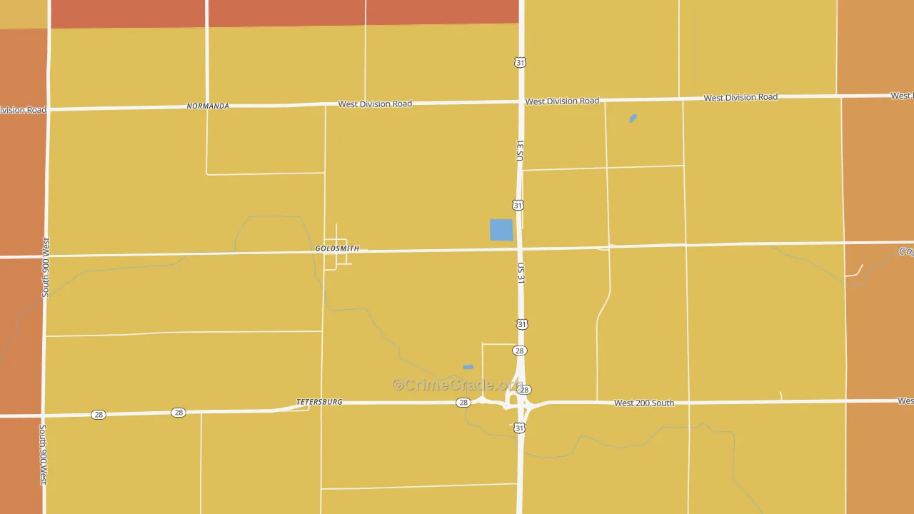 Goldsmith, IN Map of Murder Rates
