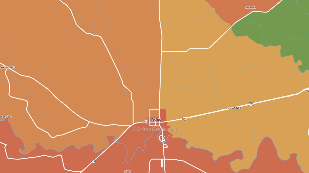 Goliad, TX Map of Murder Rates
