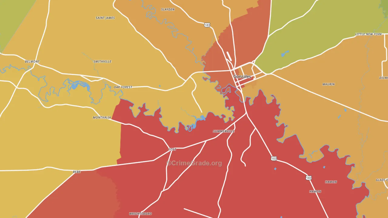 Gonzales County, TX Map of Murder Rates