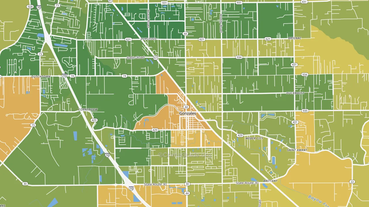 Gonzales, LA Map of Murder Rates