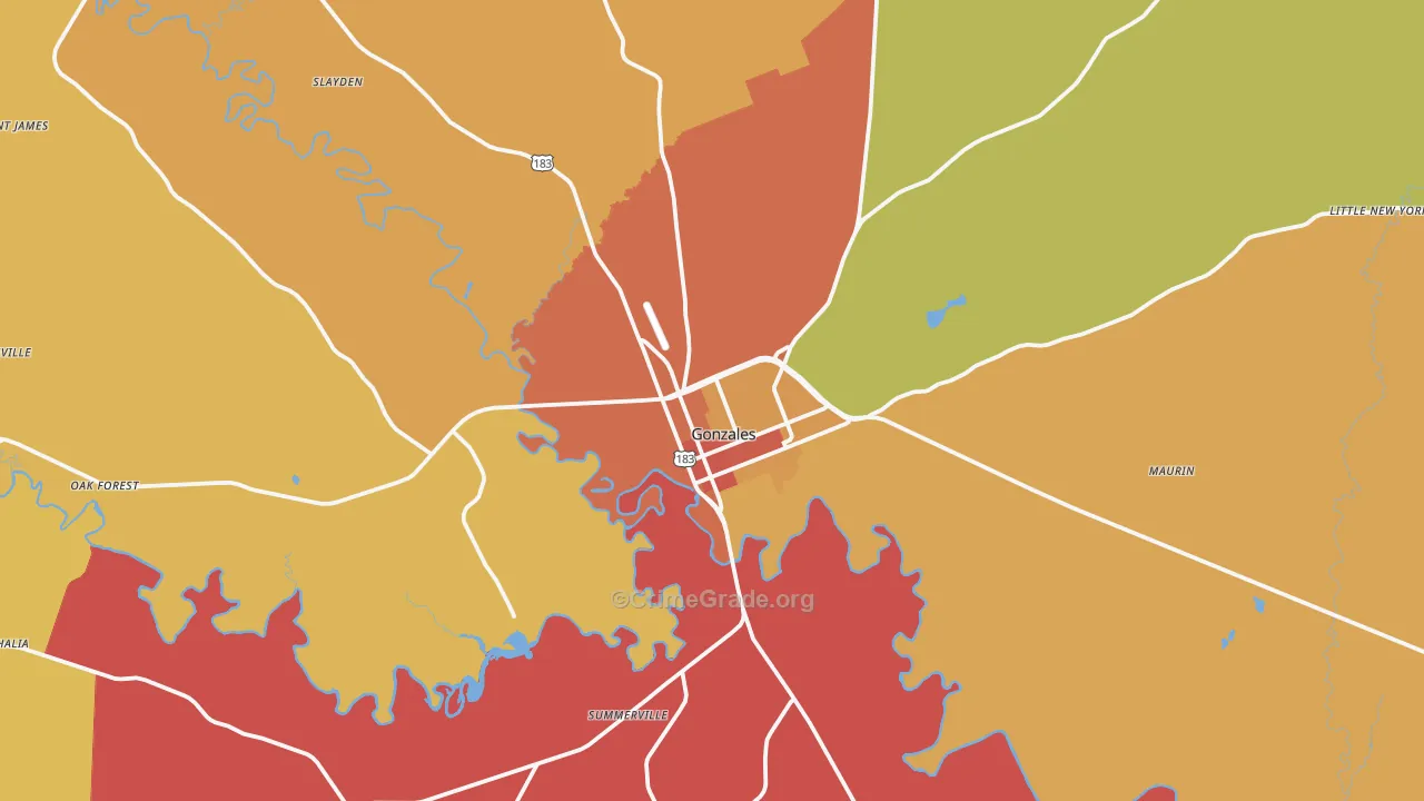 Gonzales, TX Map of Murder Rates