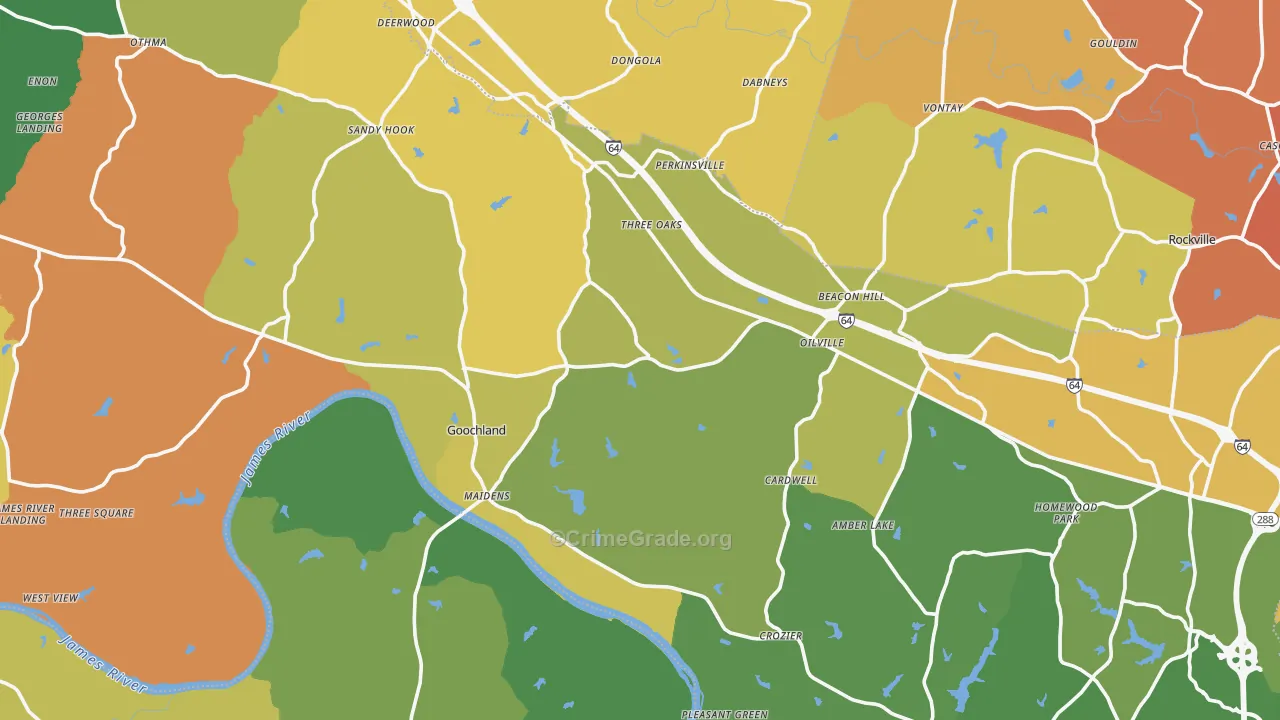 Goochland County, VA Map of Murder Rates