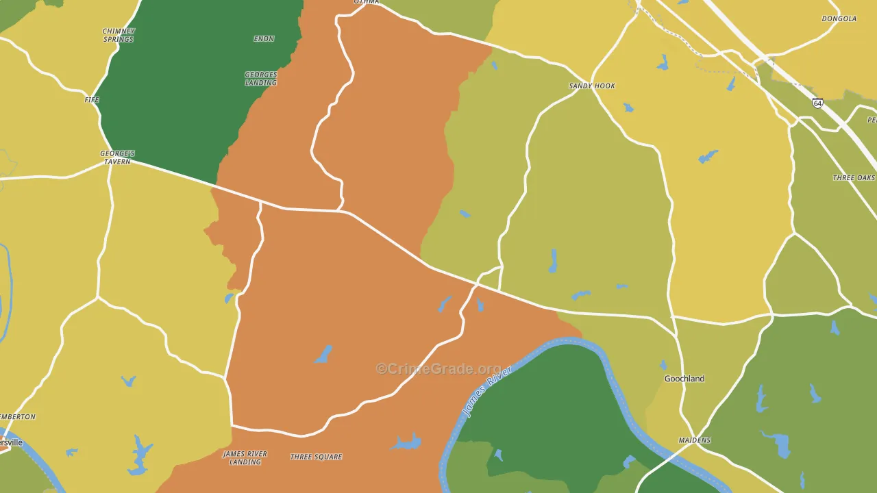 Goochland, VA Map of Murder Rates