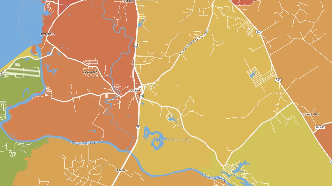 Goodrich, TX Map of Murder Rates