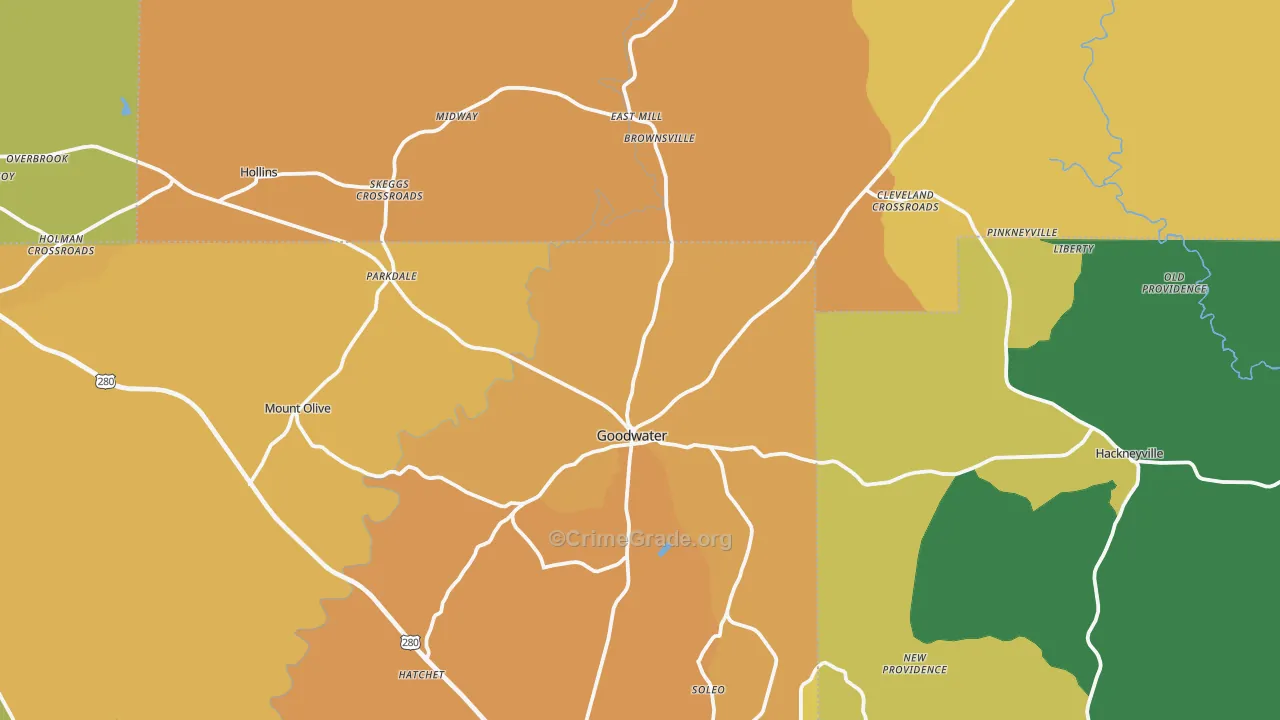 Goodwater, AL Map of Murder Rates