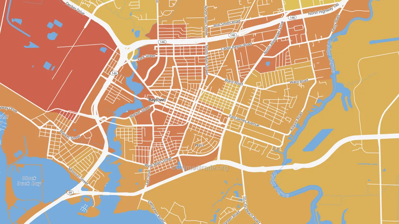 Goose Creek, Baytown, TX Map of Murder Rates