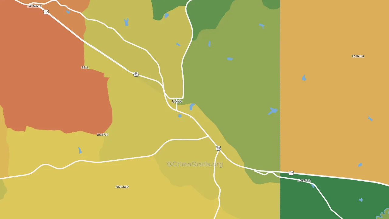 Gordo, AL Map of Murder Rates