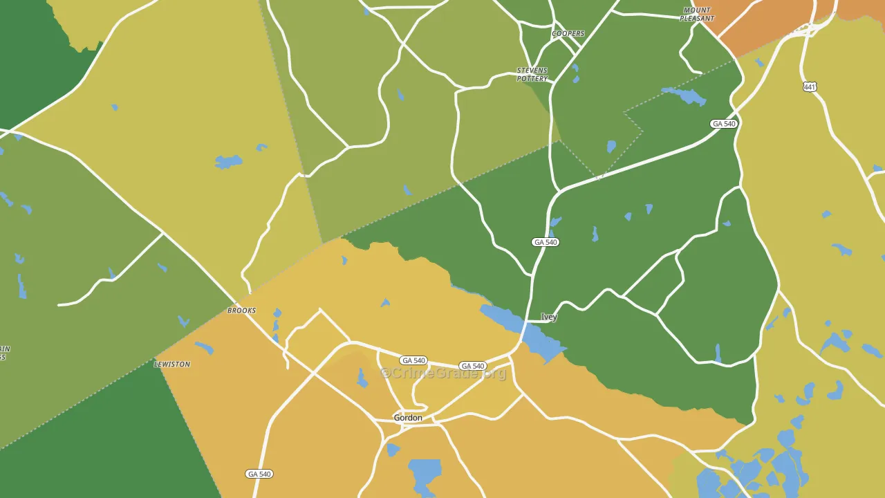 Gordon, GA Map of Murder Rates