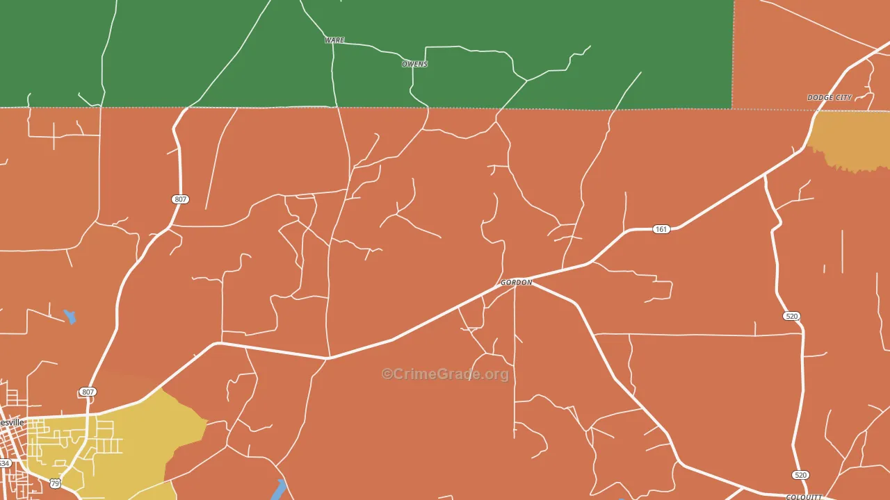 Gordon, LA Map of Murder Rates