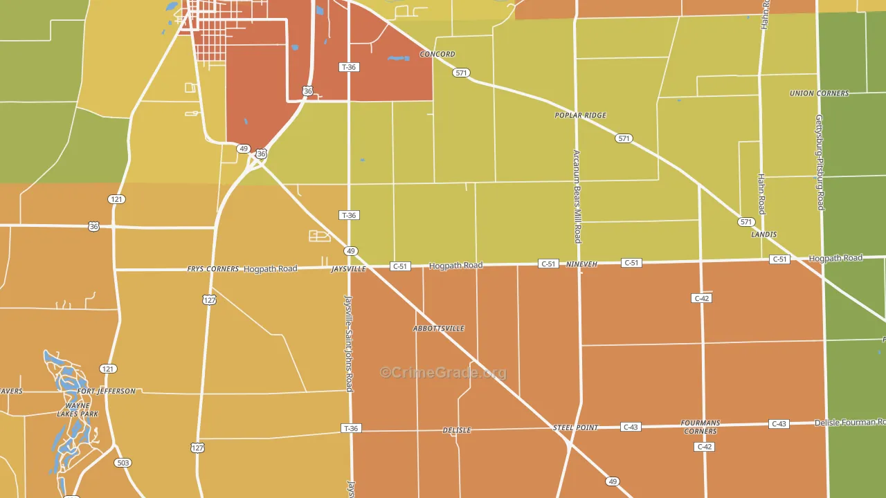 Gordon, OH Map of Murder Rates