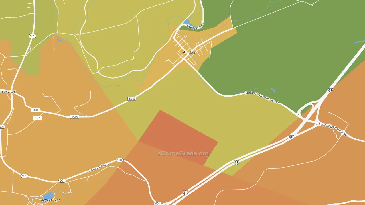 Gordon, PA Map of Murder Rates