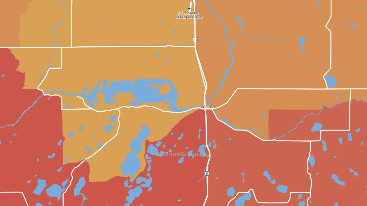 Gordon, WI Map of Murder Rates