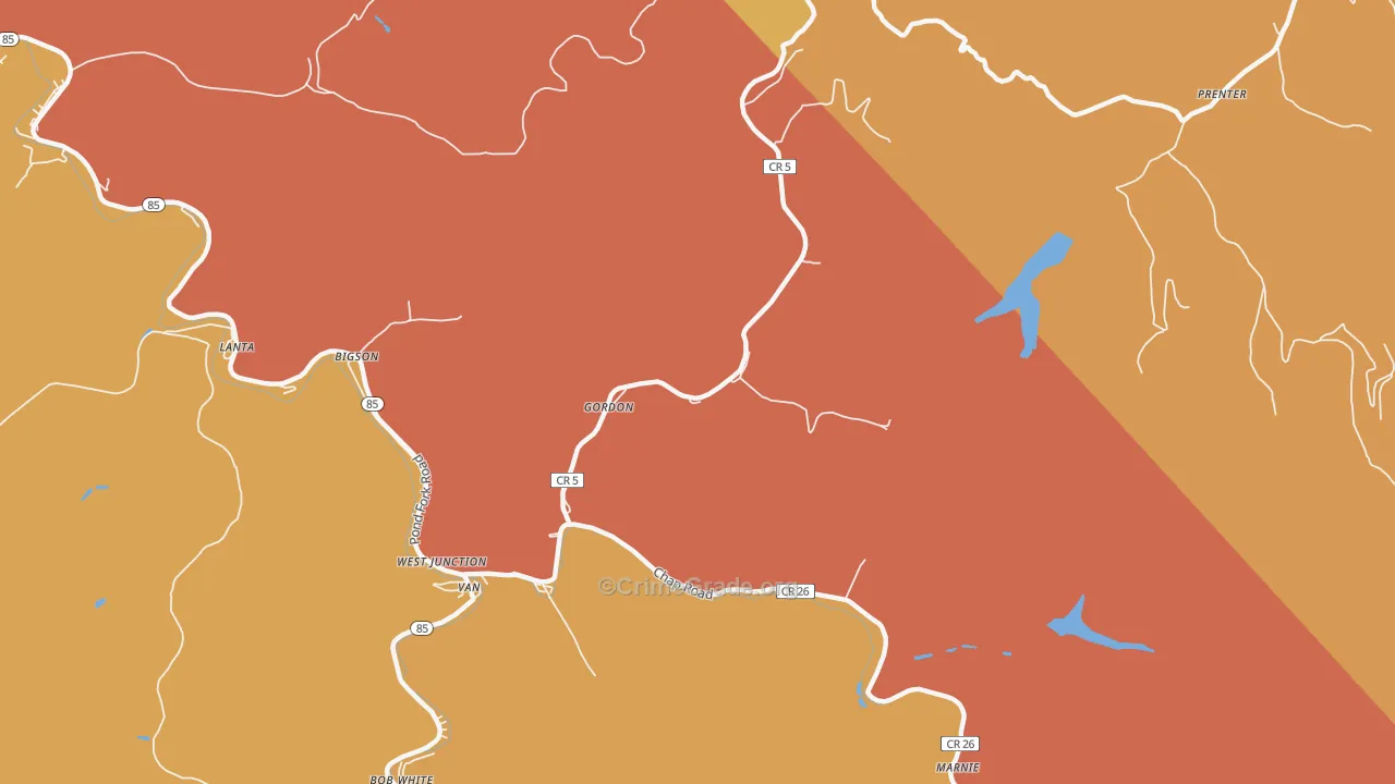Gordon, WV Map of Murder Rates