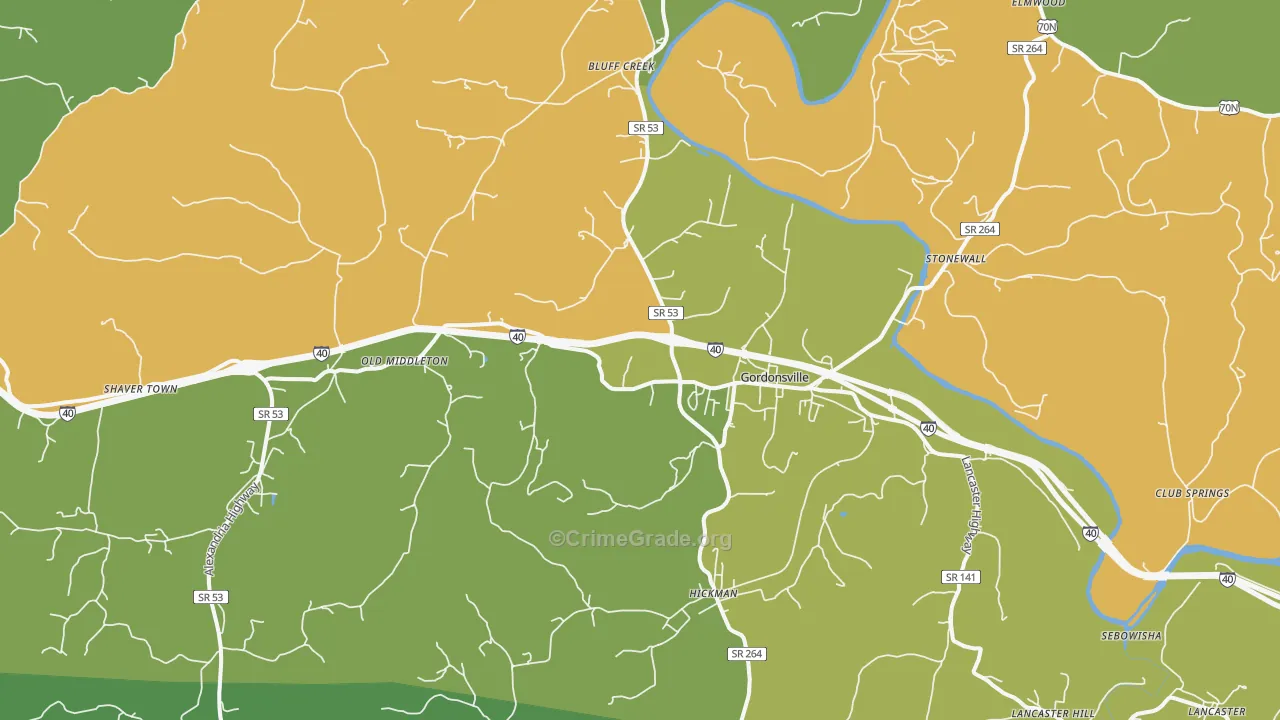 Gordonsville, TN Map of Murder Rates