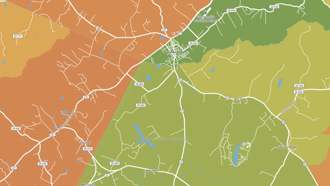 Gordonsville, VA Map of Murder Rates