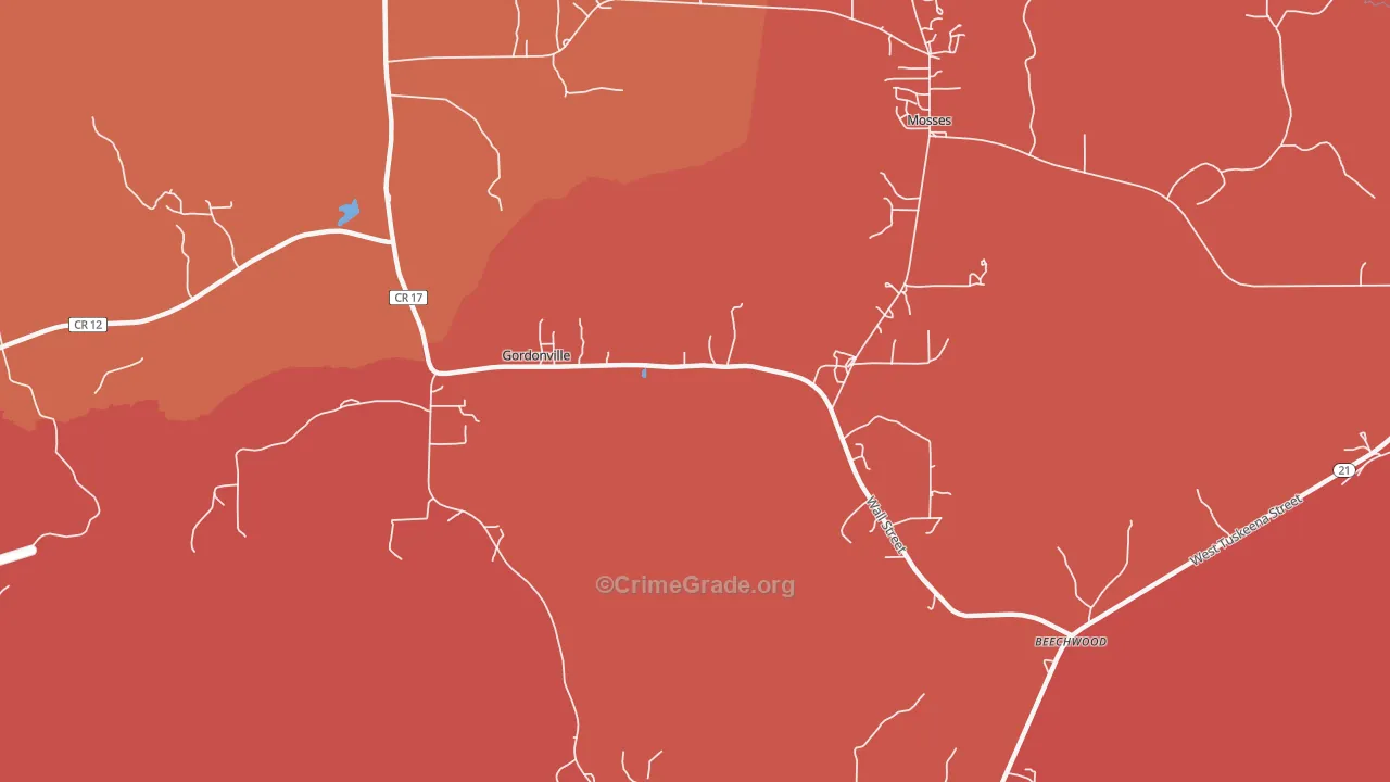 Gordonville, AL Map of Murder Rates