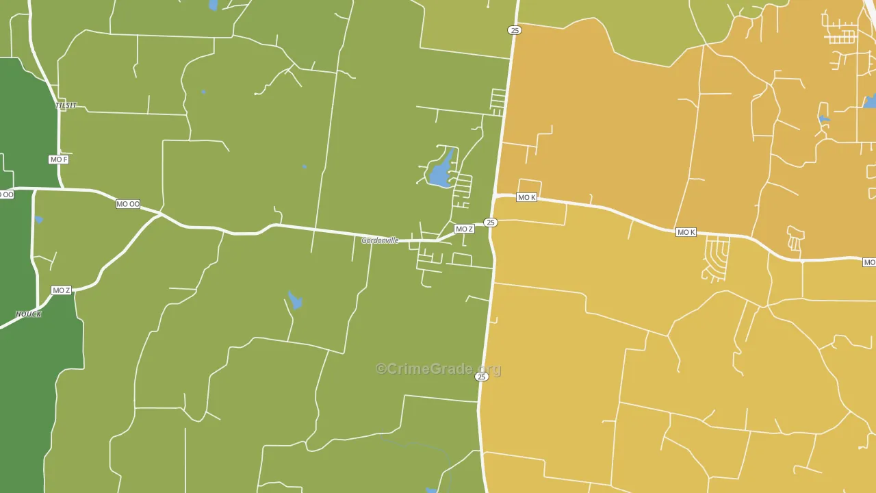 Gordonville, MO Map of Murder Rates