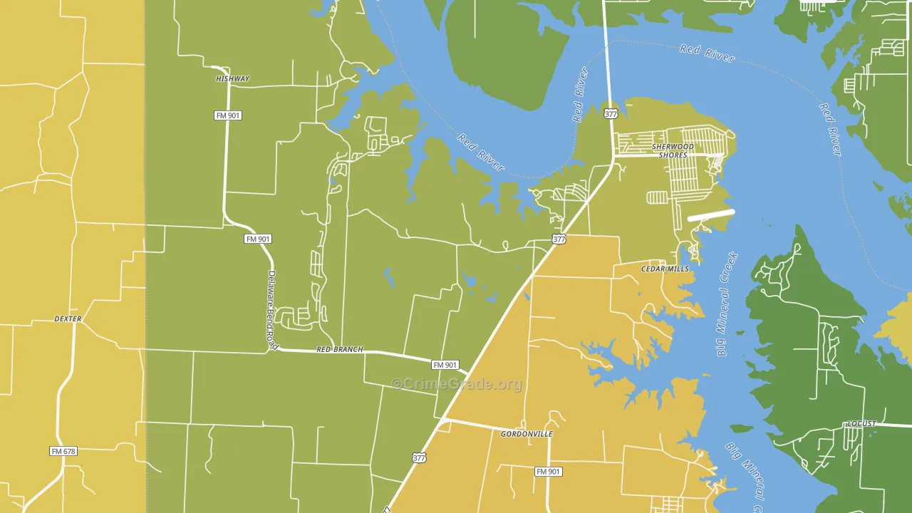 Gordonville, TX Map of Murder Rates