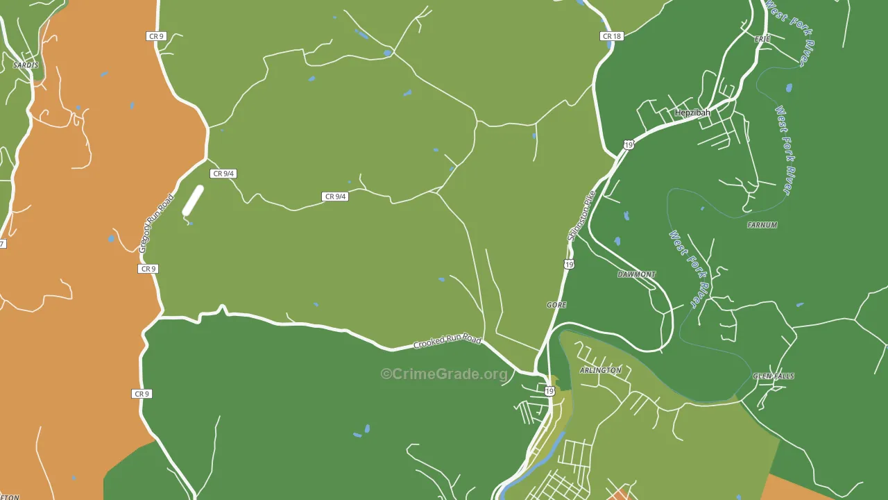 Gore, WV Map of Murder Rates