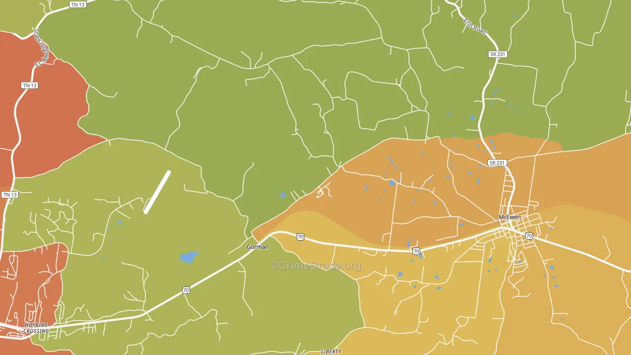 Gorman, TN Map of Murder Rates