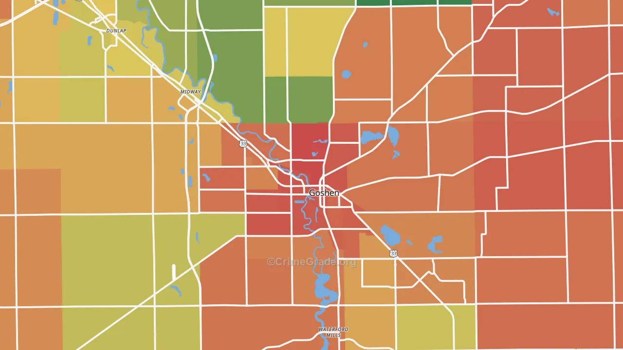 Goshen, IN Map of Murder Rates