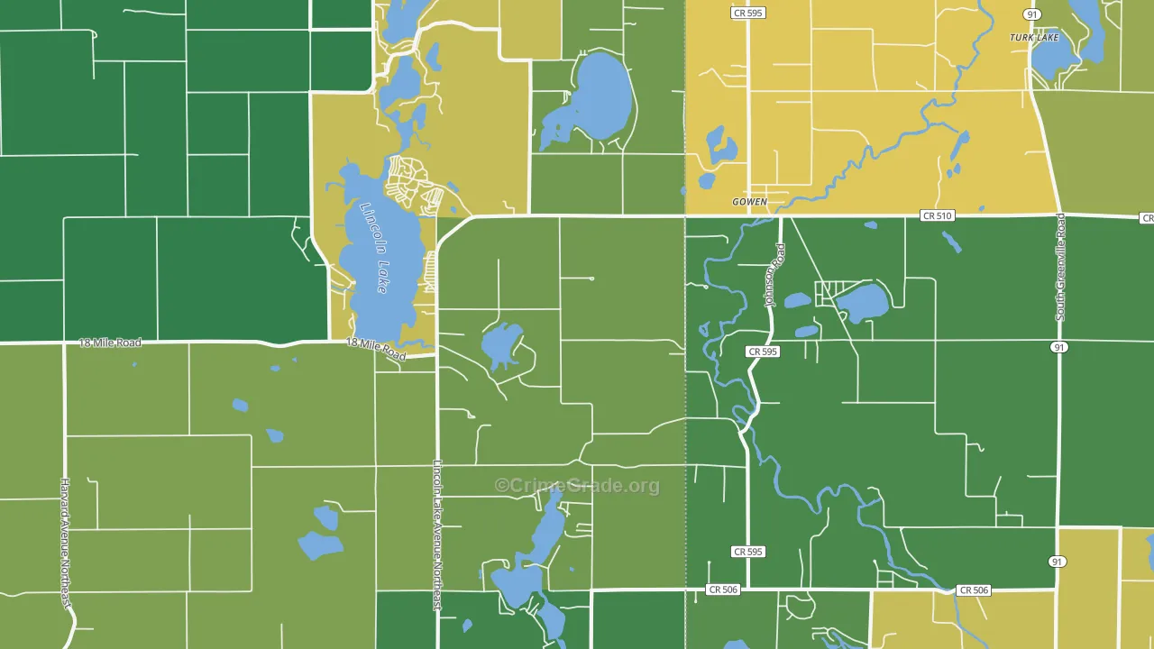 Gowen, MI Map of Murder Rates