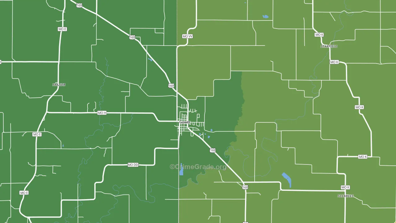 Gower, MO Map of Murder Rates