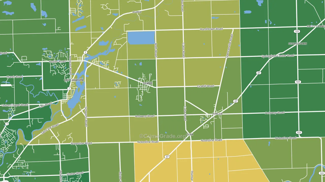 Grabill, IN Map of Murder Rates