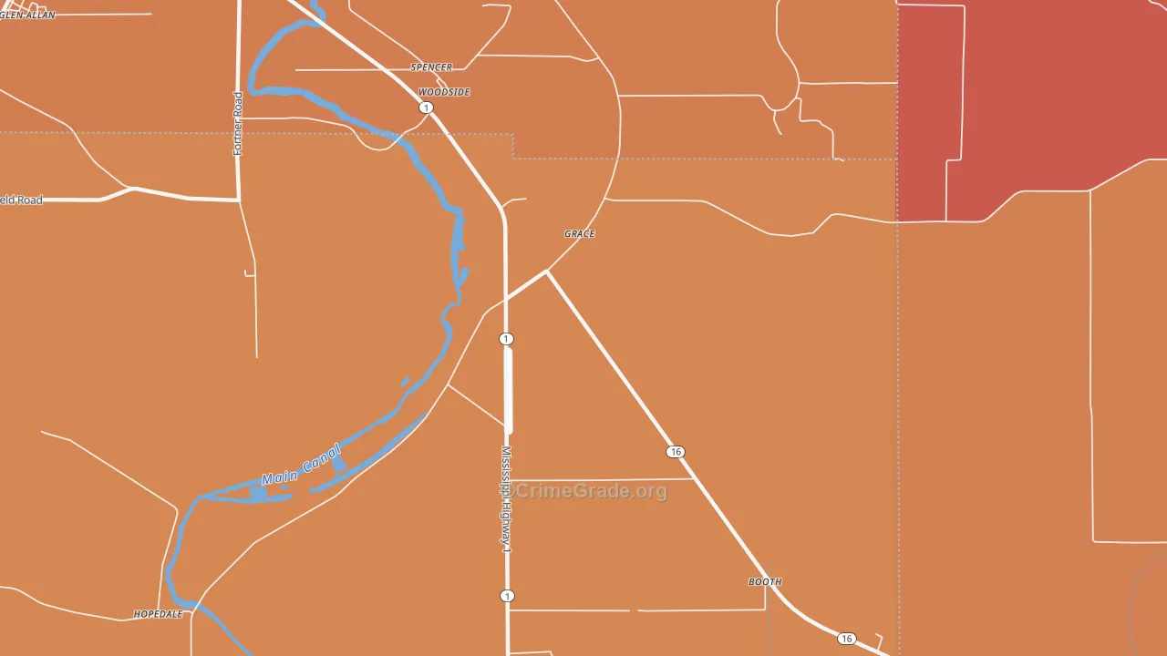 Grace, MS Map of Murder Rates