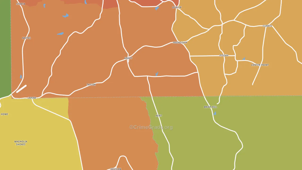 Grady, AL Map of Murder Rates
