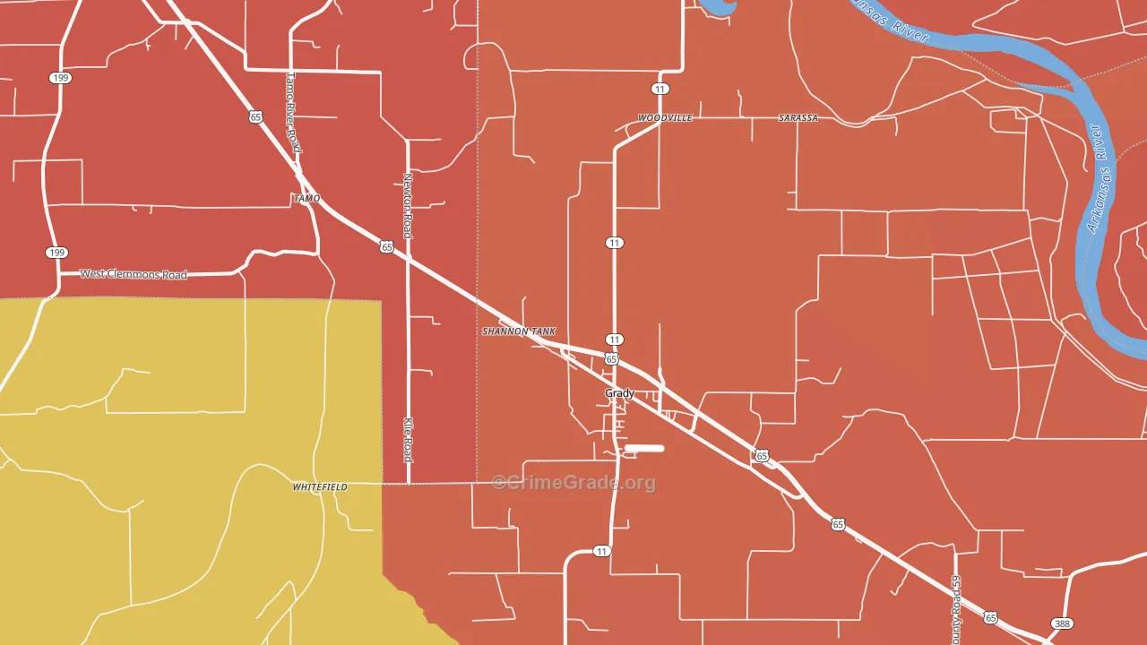 Grady, AR Map of Murder Rates